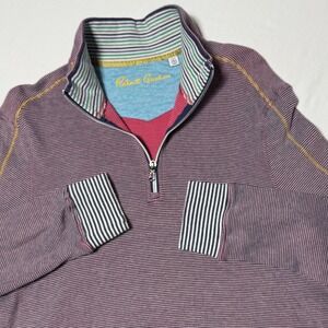 Robert Graham Elliot Quarter Zip Pullover Sweater‎ Purple Black Stripe Men's 2XL